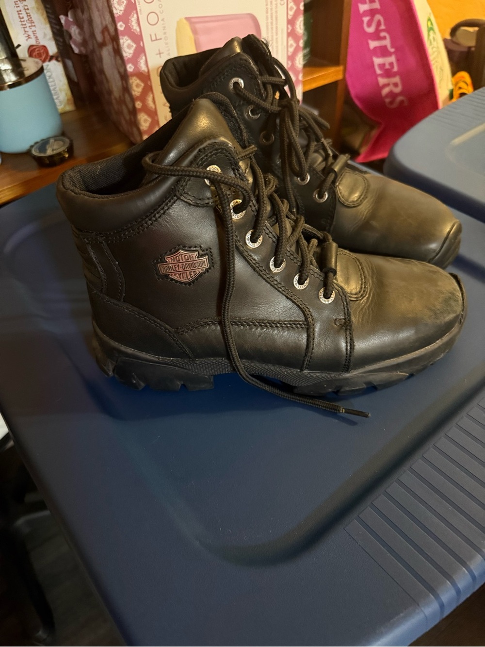 Harley-Davidson Kids Black Leather Lace-Up Boots